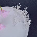 Bridal Hair Accessories, Beusoulover 3 Pieces Silver Hair Pins for Women Wedding, Bridesmaid, Flower Girl, U Shaped Bridal Flower Rhinestone Pearl Hair Pins Hair Vine Hair Piece (Silver)