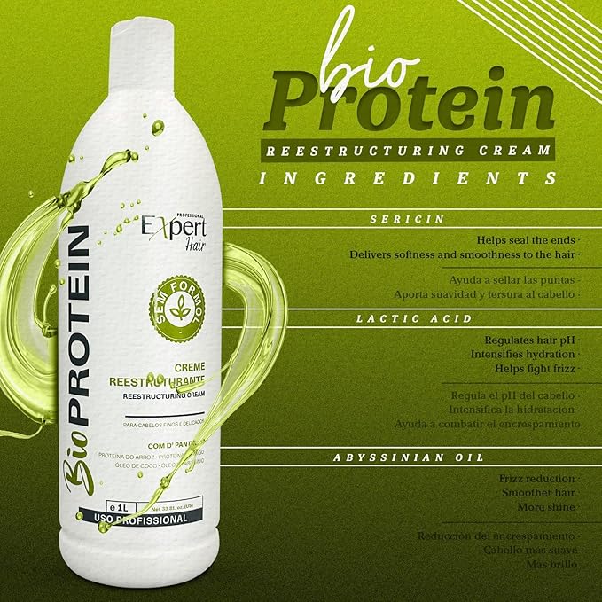 Expert Hair Bio Protein Restructuring Cream and Deep Cleaning Shampoo, Brazilian Keratin Treatment Kit for All Hair Types, Formaldehyde-Free, Sulfate-Free, Vegan, Eco-Friendly, Shiny Hair