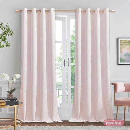 Beauoop Pink Floral Jacquard Blackout Curtains - Image 4