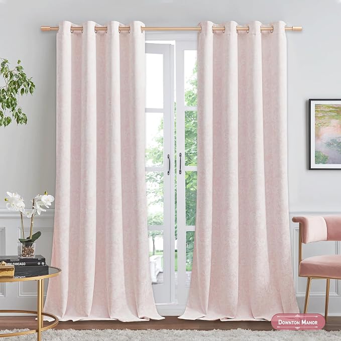 Beauoop Pink Floral Jacquard Blackout Curtains - Image 2