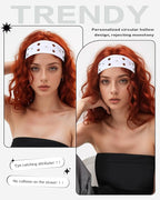 Grommet Headband for Women, White Triangle Studs 23cm Hollow Out Elastic Hair Band, Eyelets Punk Grunge Stylish Hairband