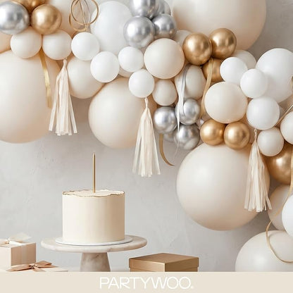 PartyWoo White Balloons 145pcs Sand White Beige Cream Ivory Boho Neutral | - Image 8