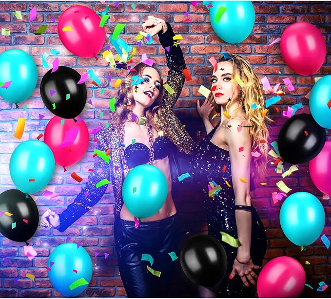 TecUnite 100 Pcs Rose Red Black Blue Latex Balloons 13 Inch Colorful Round - Image 2