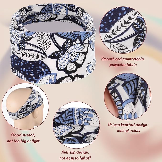 obeoby 8 Pack Headbands for Women, Boho Style Headbands Non Slip Fashion Wide Hairband Boho Outfits Accessories for Women Girls