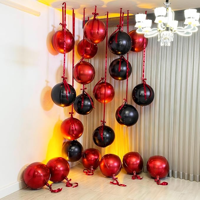 9 Pcs Black Red Round Foil Balloons Halloween Balloon | 22 In Black Metallic - Image 6