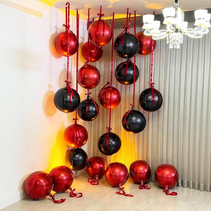 9 Pcs Black Red Round Foil Balloons Halloween Balloon | 22 In Black Metallic - Image 6