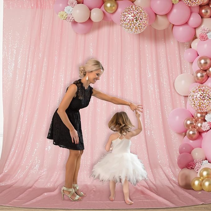 PartyDelight Pink Sequin Backdrop 10x10ft Sparkly Photo Curtain | 4 Inch Rod - Image 5