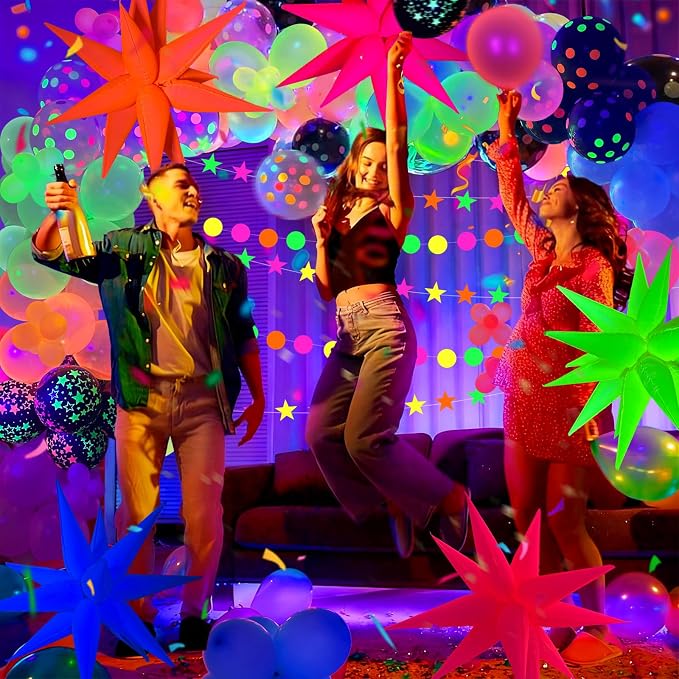 GYIPFIPA UV Neon Balloons, Glow in the Dark Party Supplies Neon Foil Explosion - Image 6