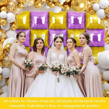 Gold and Purple Square Foil Balloons 25 Pcs Metallic Gold and Purple Balloons - Image 4
