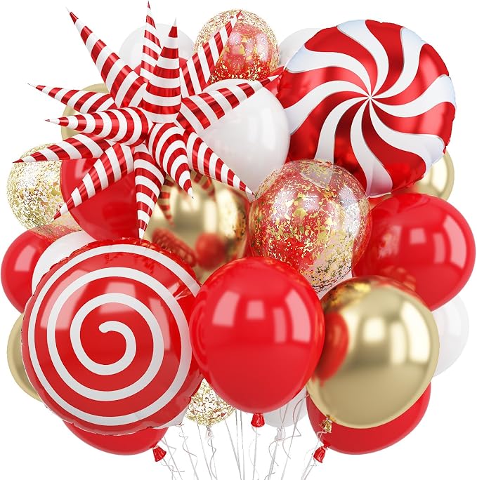 Red and Gold Christmas Balloon Set, 12 Inch Matte Red Metallic Gold Confetti by Froova