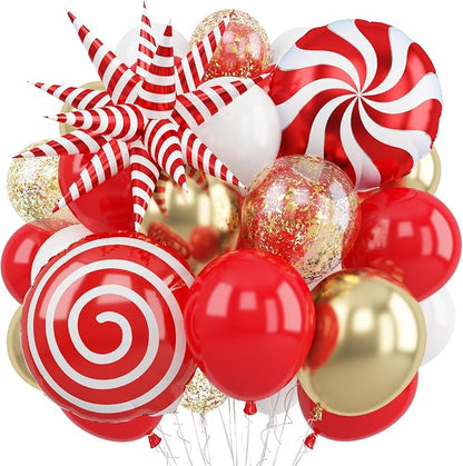 Red and Gold Christmas Balloon Set, 12 Inch Matte Red Metallic Gold Confetti by Froova