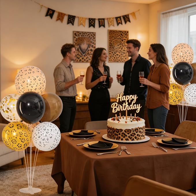 4 Sets Black Brown Gold Cheetach Print Balloons Stand Kit - Image 4