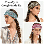 Boho Headbands for Women 6 Pack Non-Slip Fashion Elastic Hair Bands, Boho Head Bands Stretchy Soft Cloth Sweat Band, Workout Athletic Headbands for Yoga Running Gym Sports