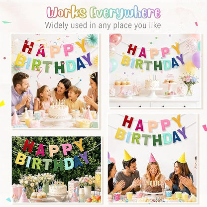 Felt Happy Birthday Banner, Pre-Strung 3D Birthday Rainbow Garland Banner | - Image 6