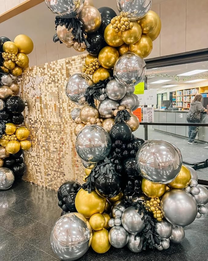 Black Gold and Silver Balloon Arch Kit, Different Size Balloons Kit - Image 7