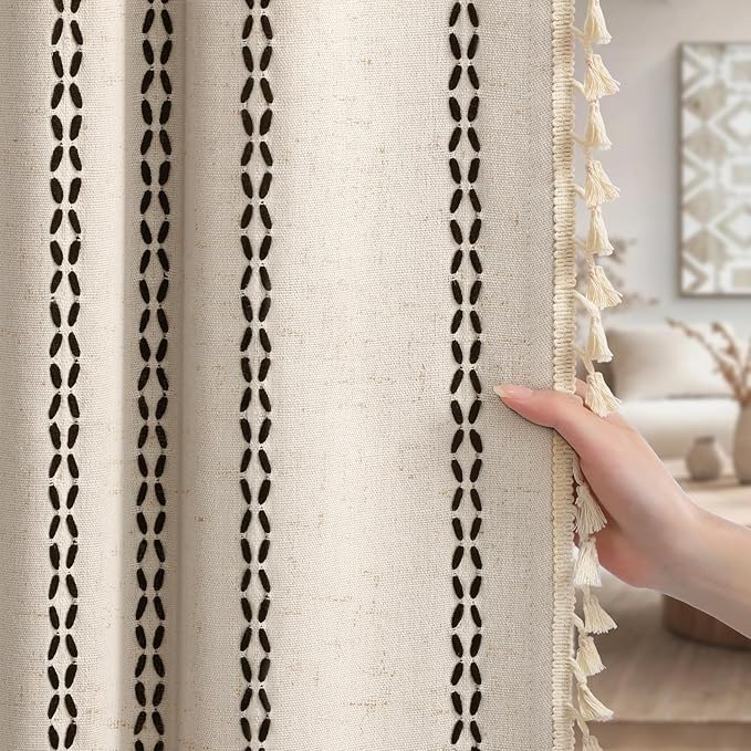 Beige 100% Boho Blackout Curtains 84 Inch 2 Panels by Unknown