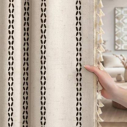 Beige 100% Boho Blackout Curtains 84 Inch 2 Panels by Unknown