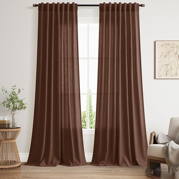 Mocha Brown Linen Curtains 90 Inch Length 2 Panels by Nanspring