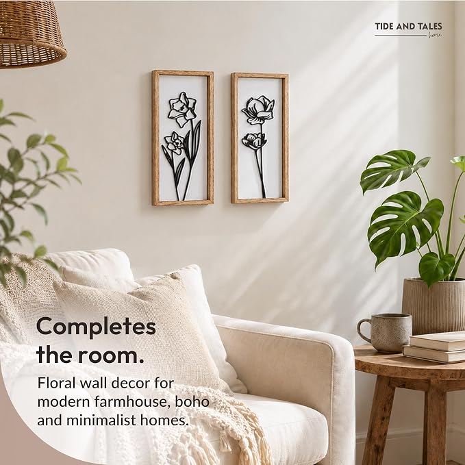 3D Black and White Wall Art Lightweight, Wooden Ready-to-Hang Framed Floral - Image 8
