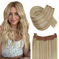 RUNATURE Wire Human Hair Extensions, Invisible Wire Hair Extensions Real Hair for Women, One Piece Clip in Fish Line Extensiosn, Doubel Weft Remy Brazilian Natural Hair, 18 Inch 80g #18P613