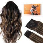 DOORES Human Hair Clip in Extensions, Balayage Natural Black to Chestnut Brown 16 Inch 150g 9pcs, Remy Hair Extensions Clip in Human Hair Extensions Human Hair Natural Thick Silky Straight