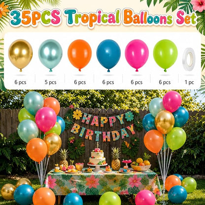 Tropical Balloons, 12 Inch Summer Hawaiian Balloons, Hot Pink Orange Teal Blue - Image 2