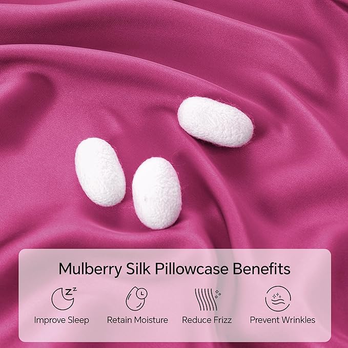 INFIIXSO Mulberry Silk Pillowcase for Hair and Skin, Silk Pillow Cases Queen Size Set of 2 with Hidden Zipper 20"x30", Ultra Smooth and Soft Cooling Pillow Cases for Hot Sleepers(Hot Pink, 2 Pack)