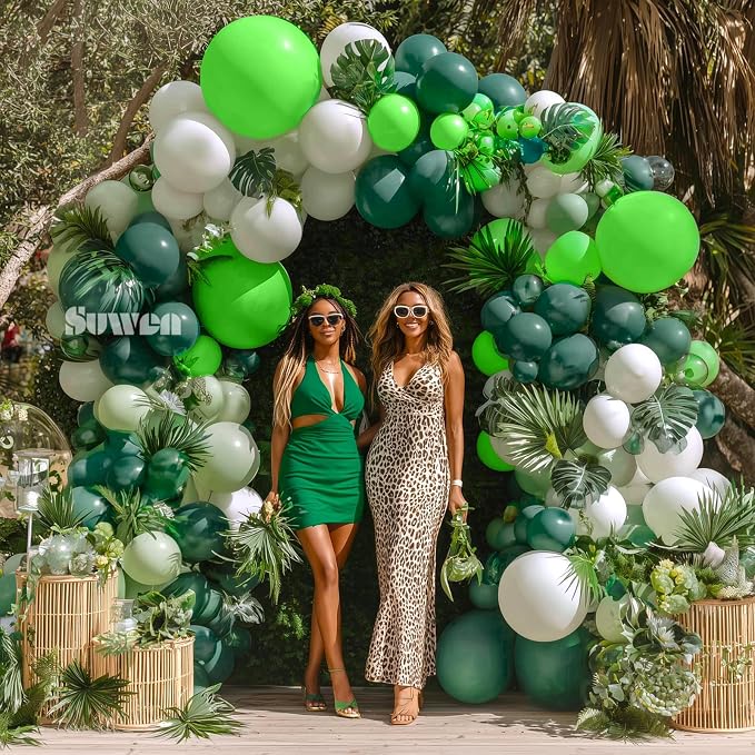 SUWEN 153Pcs Green Balloon Arch Kit Garland 18 10 5 Inch Emerald Dark White | - Image 6