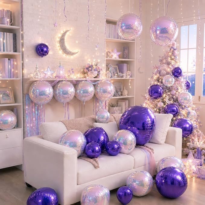 Biapian 12 Pcs Purple and Iridescent Round Balloons Foil, Large Purple Bubble - Image 5