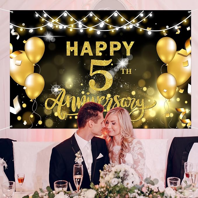 WeBenison Happy 5th Anniversary Backdrop 5th Wedding Anniversary Photography - Image 5