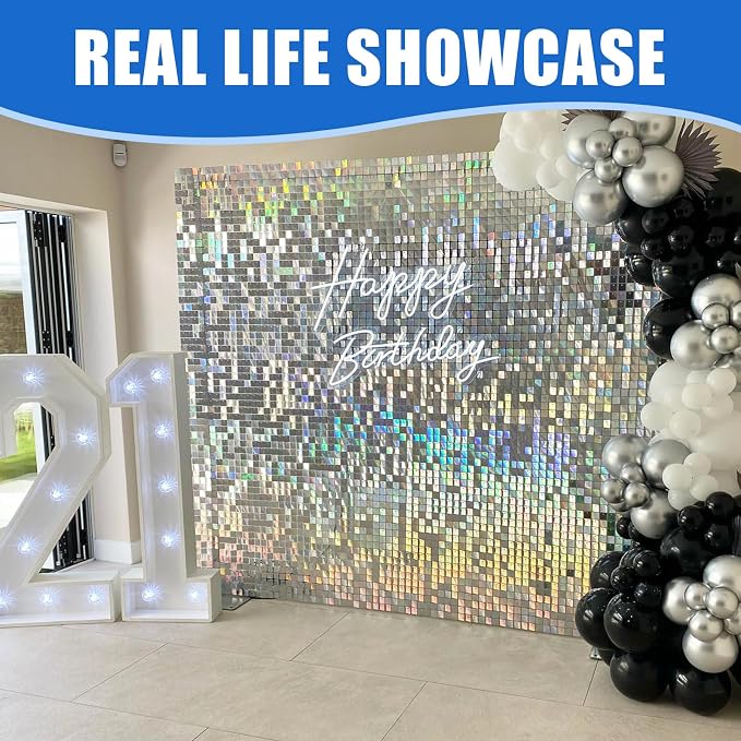 Ozikutech 24 Pcs Iridescent Silver Shimmer Wall Backdrop Panels - Image 5