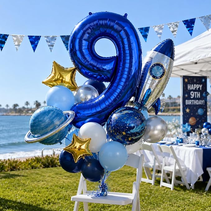 40 Inch Navy Blue Numbers 9 Balloons, Large Self Inflating Dark Blue Digital 9 - Image 4