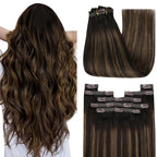 YoungSee Clip in Hair Extensions Balayage Dark Brown Mix Medium Brown Real Human Hair Extensions Clip ins Brunette Clip in Hair Extensions Human Hair for Women 24Inch 120G 7Pcs
