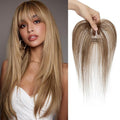 Benehair Clip in Bangs 100% Real Human Hair Extensions 360° Cover Clip on 3D Wispy Bangs for Women Topper Hairpieces for Women Medium Brown Highlights Dark Blonde