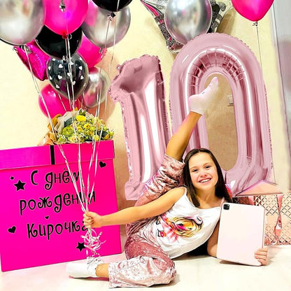 Bow Number 0 Birthday Balloons, 40”Pink Aluminum Foil Balloons Happy Birthday - Image 4