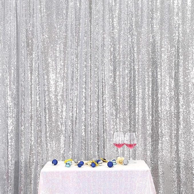 Poise3EHome 8FT x 8FT Silver Sequin Photography Backdrop Curtain by Poise3EHome