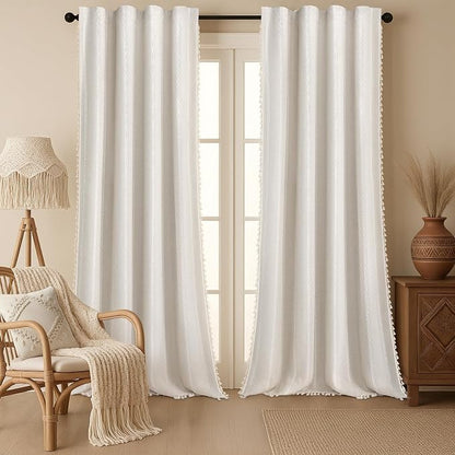 80% Boho Blackout Curtains 96 Inch Linen Blend Drapes 2 Panels | Vintage by Unknown