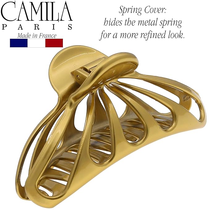 Camila Paris CP3055 French Hair Clip for Women Thick Hair for Long Curly Wavy Hair, Gold, Girls Hair Claw Clips Fashion Styling Hair Accessories for Women, Strong Hold No Slip Grip, Made in France