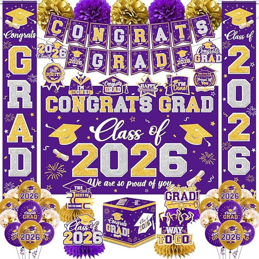 Graduation Decorations Class of 2026 Purple and Gold Graduation Decorations by YTGUVBK