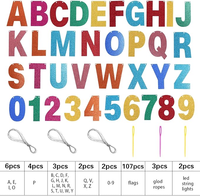 TaoBary 112 Pcs DIY Letter Kit Glitter Customizable Banner Letters Include 107 - Image 4