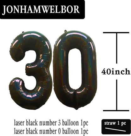 Jonhamwelbor 40 Inch Black Balloon Numbers Foil Mylar Giant Balloon | Laser 30 - Image 2