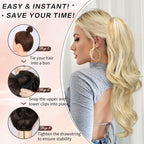 Ponytail Extension, Drawstring Ponytail Extension for Women 26 Inch Long Wavy Blonde Pony Tails Hair Extensions Synthetic Clip in Ponytail Hairpiece for Women(H24/60)