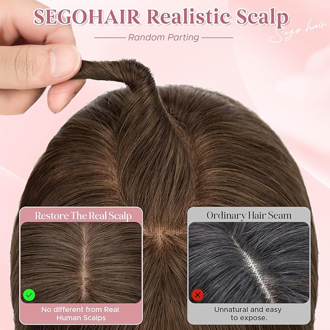 Real Human Hair Toppers for Women 3.54"*4.72" Silky Base 150% Density No Bangs Adjustable Parting Clip-In Topper Hairpieces for Women with Thinning Hair 10 Inches Natural Brown