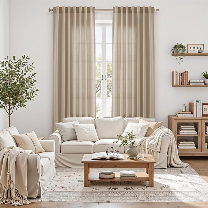 Sepia Beige Linen Curtains 120 Inches Long - Image 6