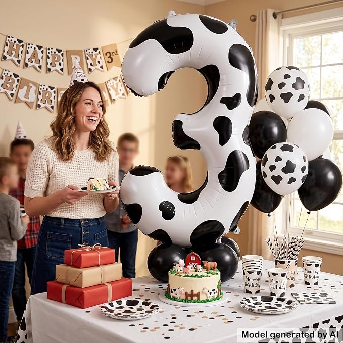 40" Cow Print Foil Number 3 Balloon - Image 4
