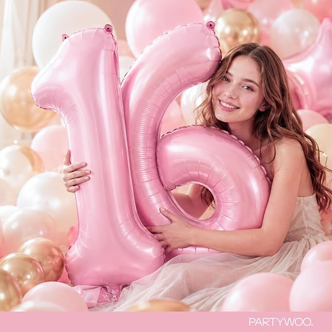PartyWoo Number Balloons 40 Inch Pink Number 6 Kit 25pcs - Image 8