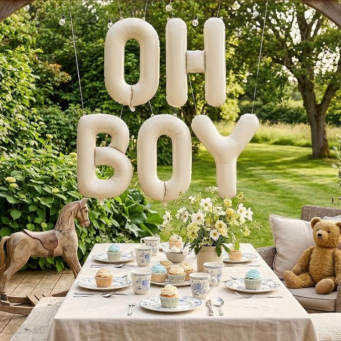 40 Inch Beige Oh Boy Balloons, Large Cream White OH BOY Balloon Letters - Image 5