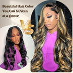 Highlight Ombre 13x6 Body Wave Lace Front Wigs Human Hair 200% Density HD Lace Front Wigs Human Hair Pre Plucked Frontal Wigs for Black Women with 1b/27 Color Hairline (20inch)