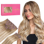 WENNALIFE Clip in Hair Extensions, 150g 14 Inch 9pcs Balayage Dirty Blonde with Platinum Ends Remy Hair Thicker Double Weft Extensiones De Cabello Humano Con Clip Ins Straight Full Volume