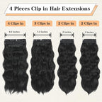 Clip in Hair Extensions, 20 Inch Black Wavy Hair Extensions Clip Ins for Women (4PCS Curly)